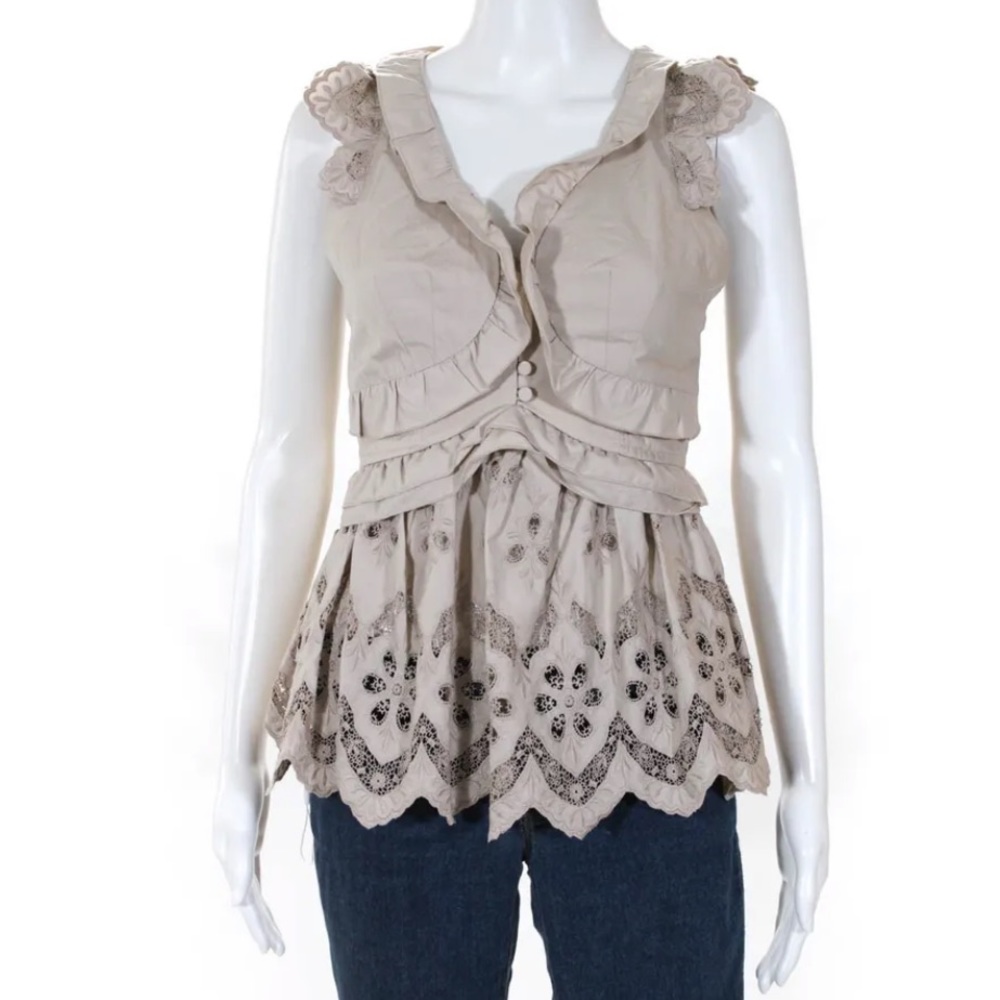 Self-Portrait Cotton Broderie Sleeveless Top